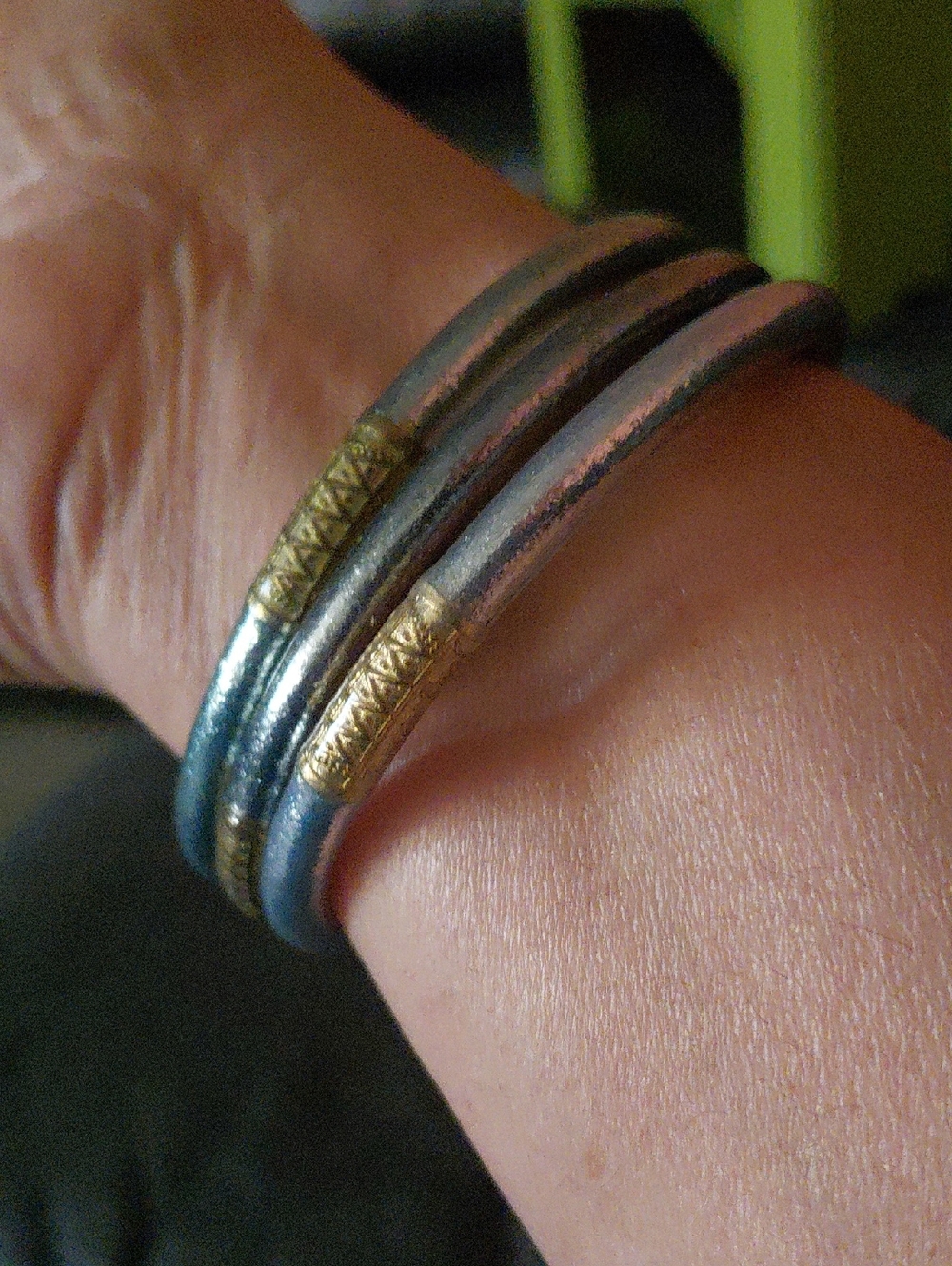 Handcrafted Blue and Gold Triple Bangle Bracelet - Women Jewelry